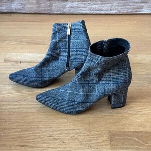 Gray Plaid Ankle Boots